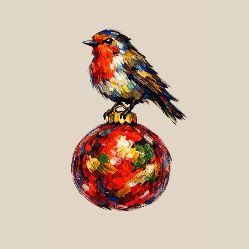 Vogel auf Weihnachtskugel . KI generiert