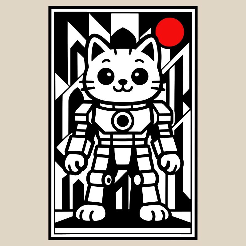 Cat robot in space with red planet
