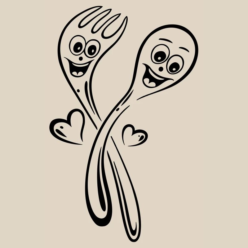 Spoon and fork with hearts.