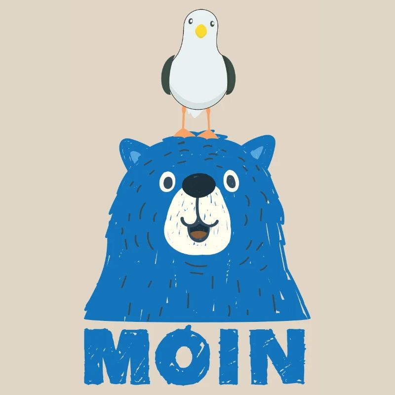 Blauer Bär mit Möwe Kopf Moin Hamburger Dialekt 