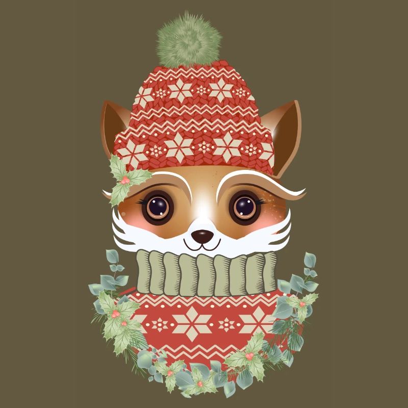 renard mignon avec pull, bonnet et couronne