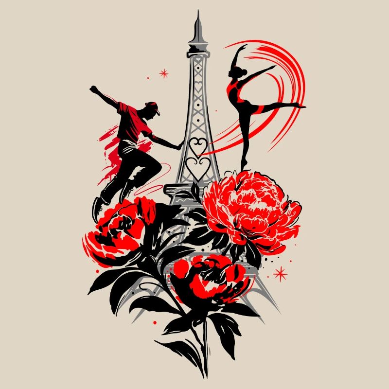 Danseuse Paris Silhouette, Rouge Noir Abstrait