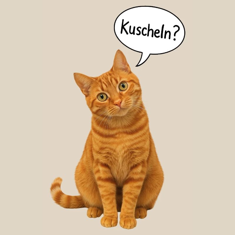 Red cat with tilted head asks: "Cuddle?"