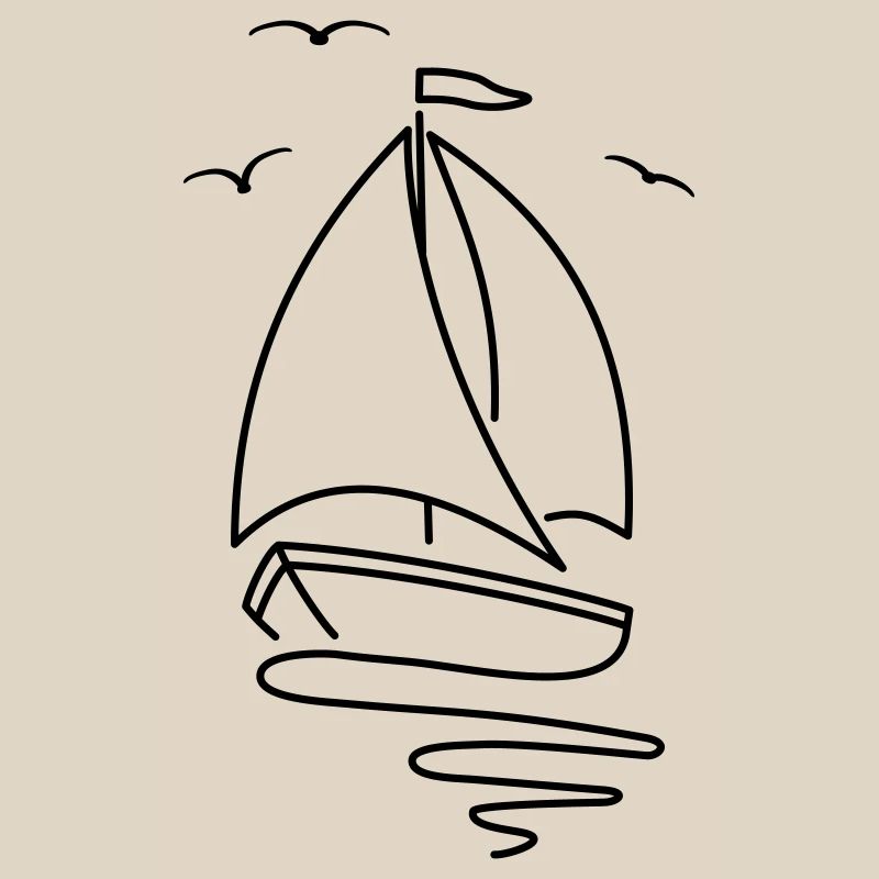 Sailboat with two sails and a flag on top.