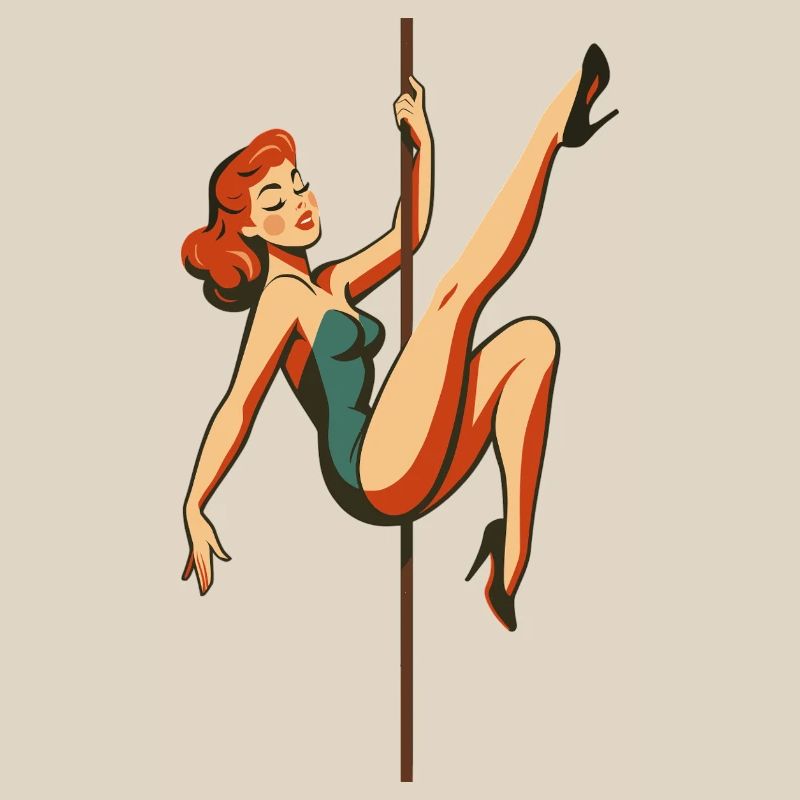 Pole dance Pole Dancer Redhead Retro Années 50