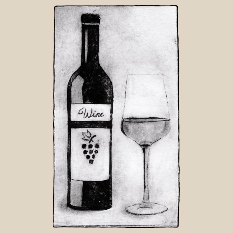 Bouteille de vin avec verre - Gravée à la main imprimable