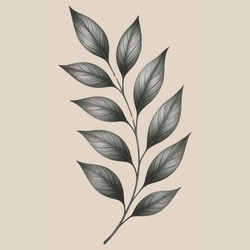 Gray Leaf Branches Botanical Minimal Lines