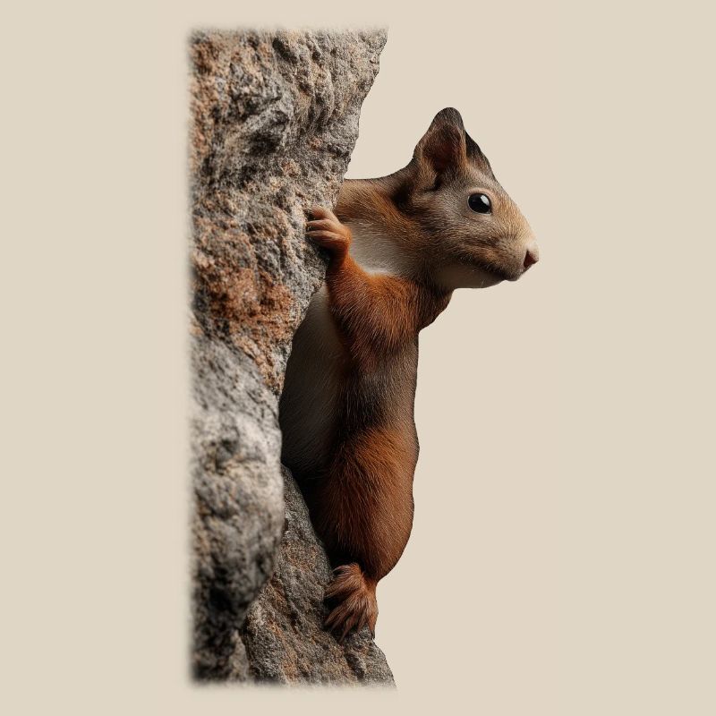 Neugieriges Eichhörnchen am Baumstamm