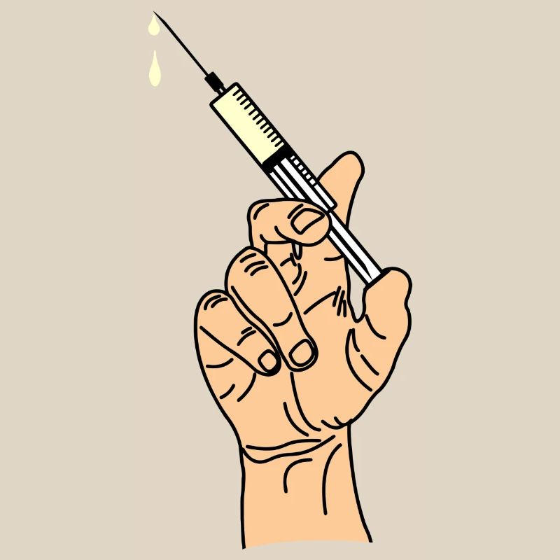 Main avec seringue d’évacuation 5