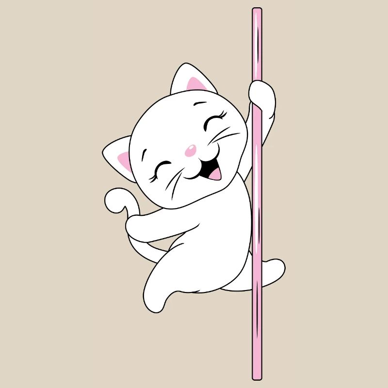 White_cat_is_dancing_on_a_pole