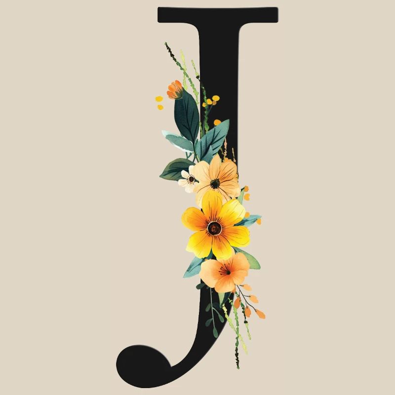 J Monogram, Floral, Personalizable