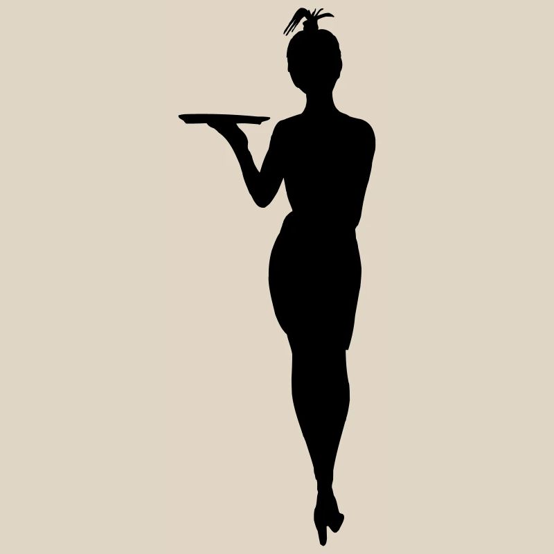 Herausfordernde Kellnerin mit Tablettschattenfigur
