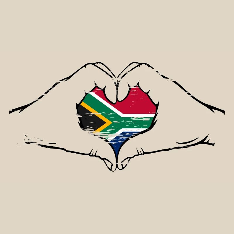 Drapeau de l’Afrique du Sud mains en forme de coeur utilisé