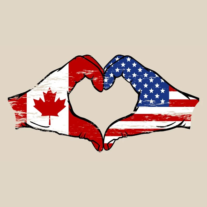 Drapeau Canada USA en forme de cœur utilisé