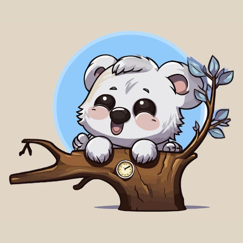 Little Panda on Branch with Clock