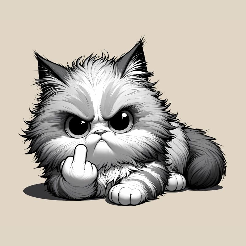 Grumpy Katze mit frechem Mittelfinger
