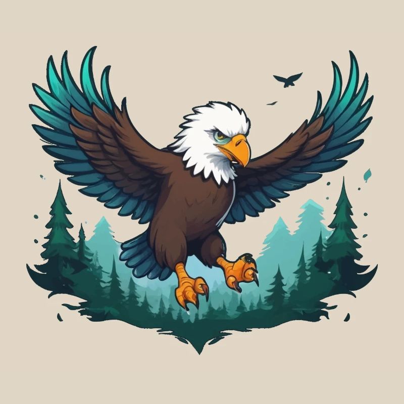 Eagle flies over forest