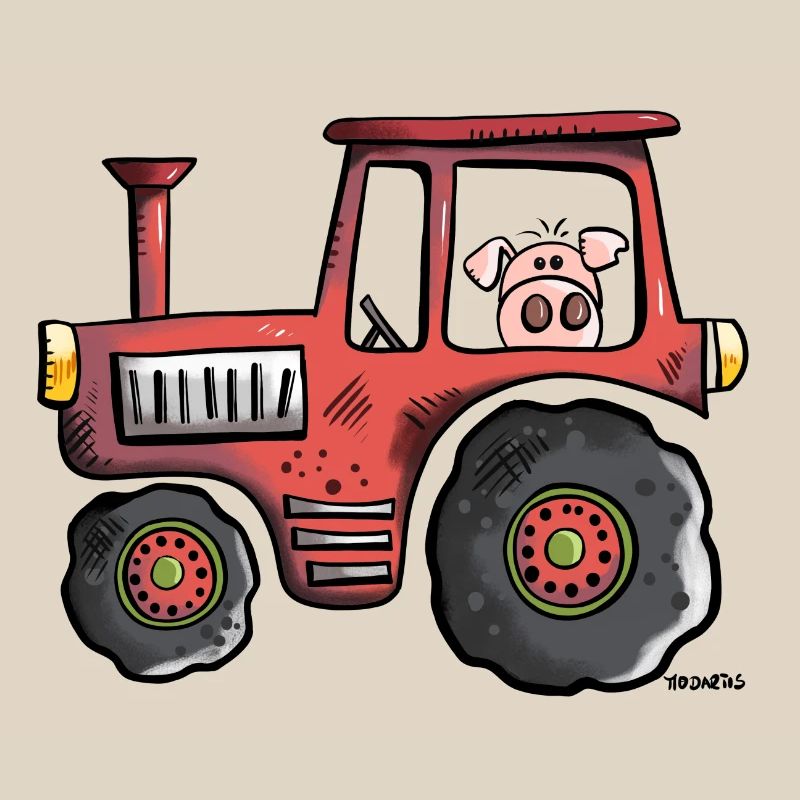 Pig driving a tractor