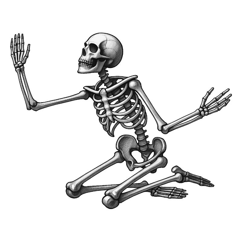KNEELING SKELETON - black & white