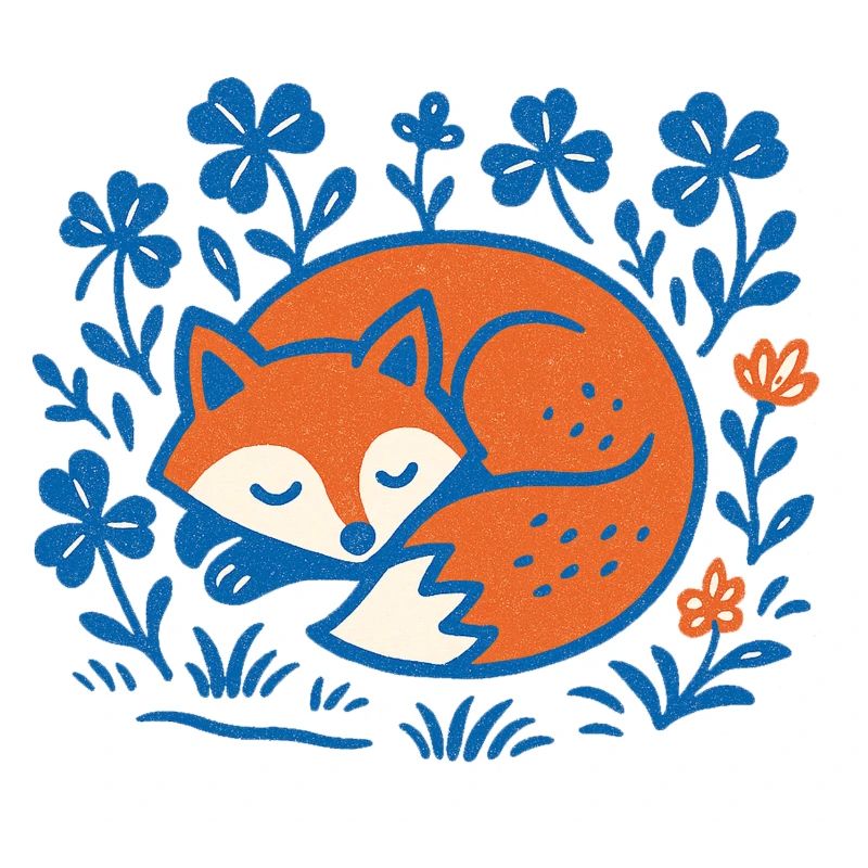 Sleeping Fox in Floral Night Garden
