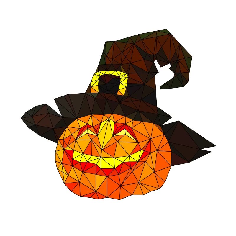Polygonal Halloween Pumpkin Triangular Poly Art