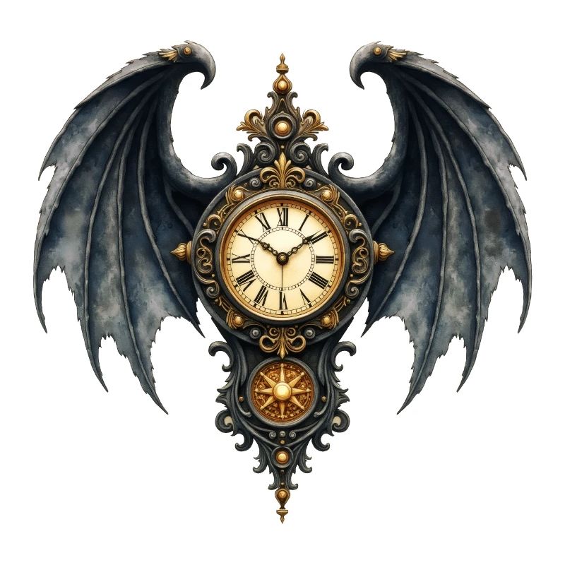 Ornamental Gothic winged clock