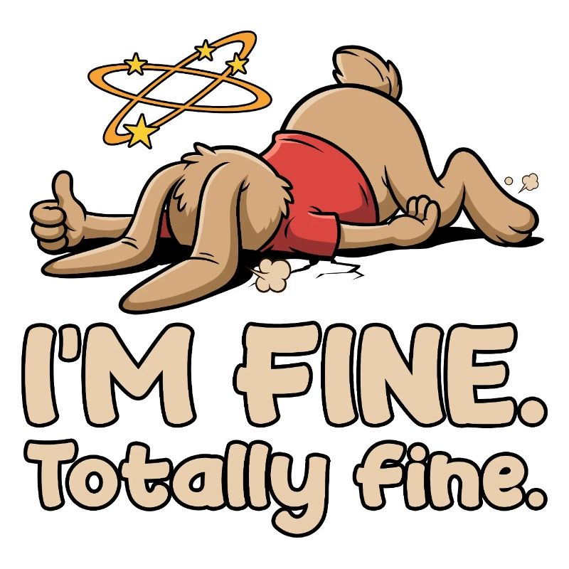 Exhausted rabbit with sarcastic saying