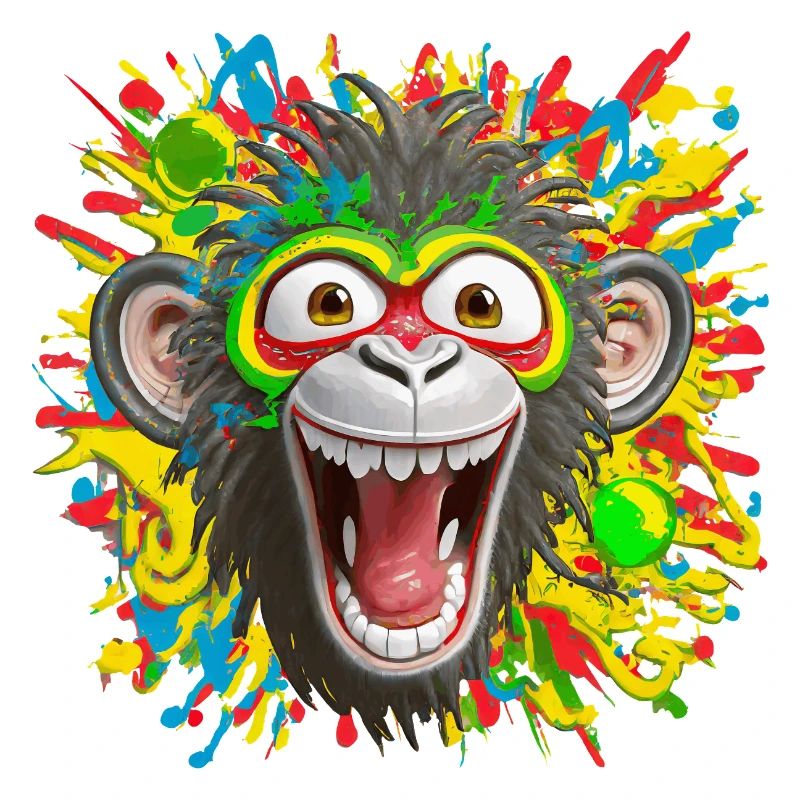Portrait/Tête de Singe Rasta Coloré Eclaté de Rire