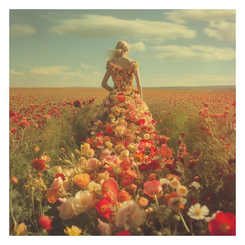 Robe fleurie dans une mer de fleurs