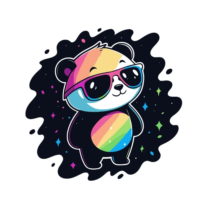 Panda arc-en-ciel galaxie lunettes cool