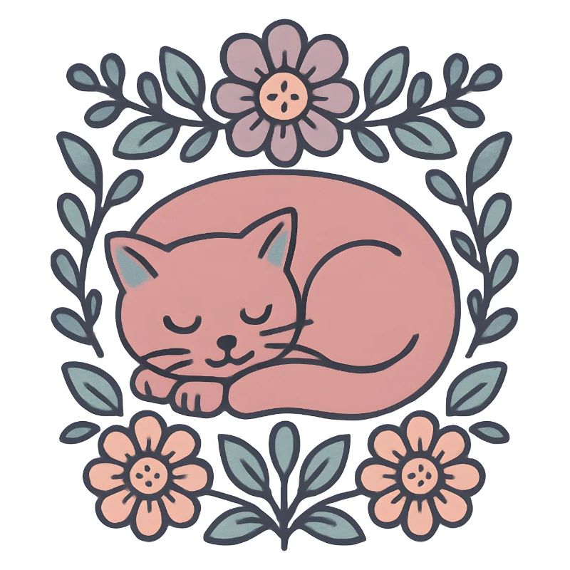 Chat rose endormi dans une couronne de fleurs