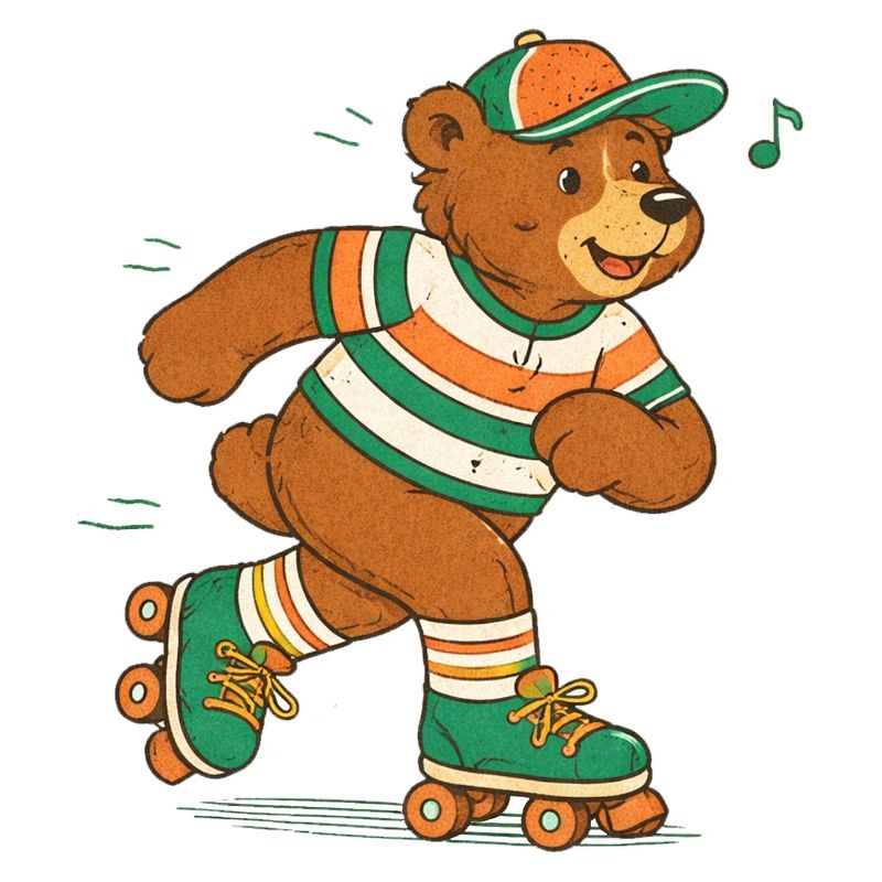 Retro Bär auf Rollschuhen