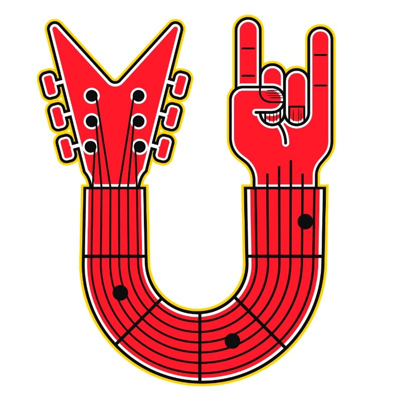 Red U-Shape Guitar with Finger Horns Hand