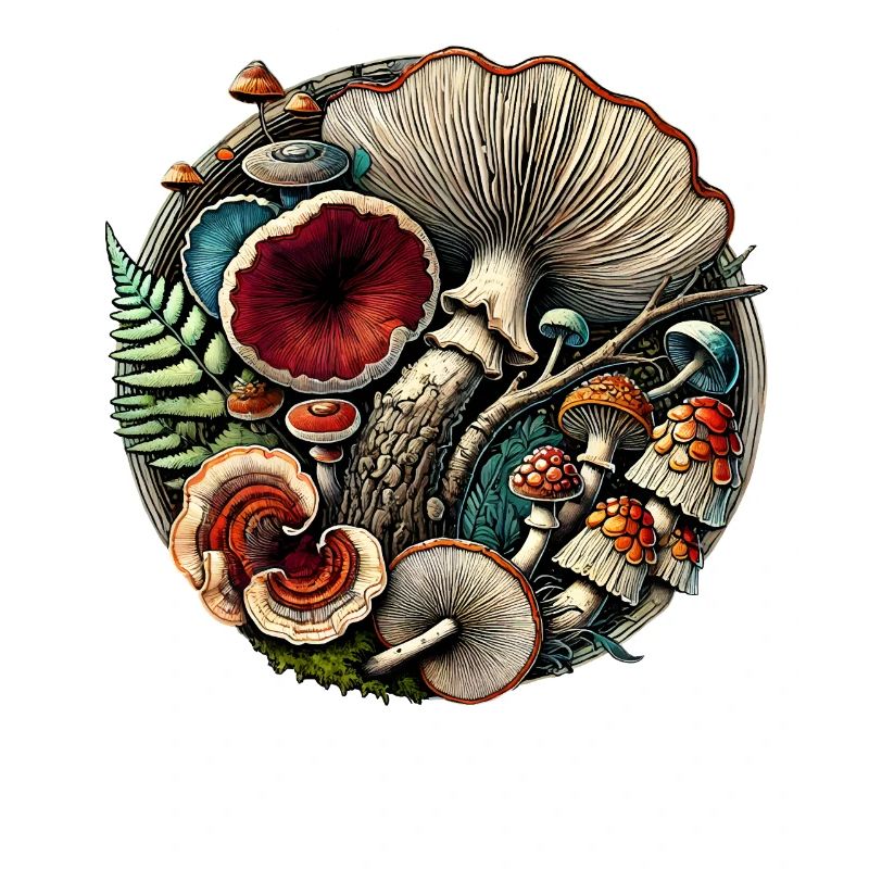 Intricate Fungi and Forest Elements Design