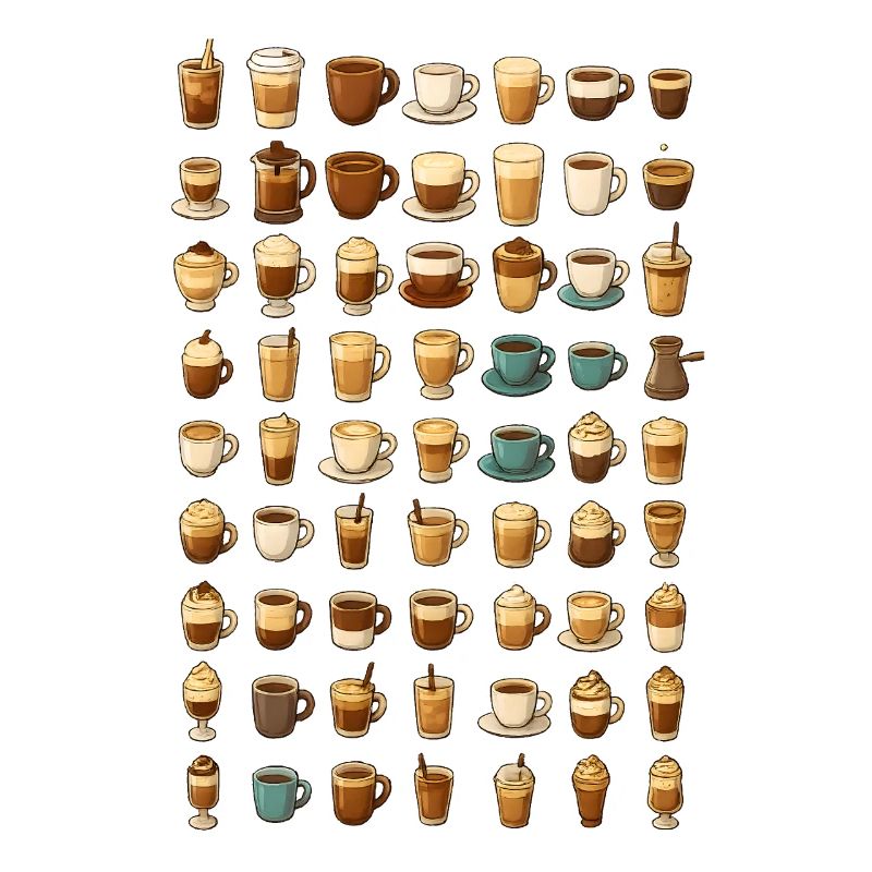 Various coffee drinks illustration