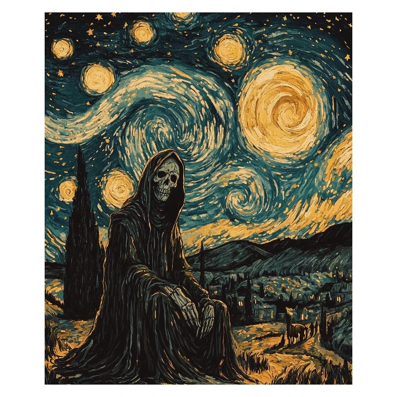 Ghost Skeleton Van Gogh Style Starry Night