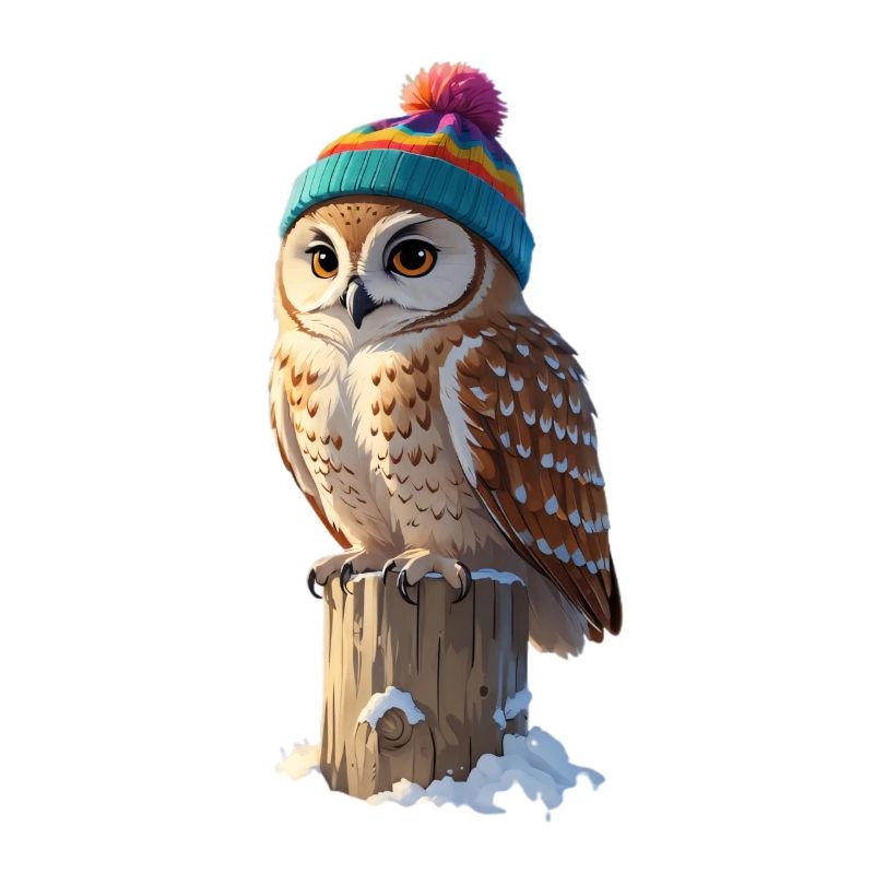 Eule mit buntem Winterhut