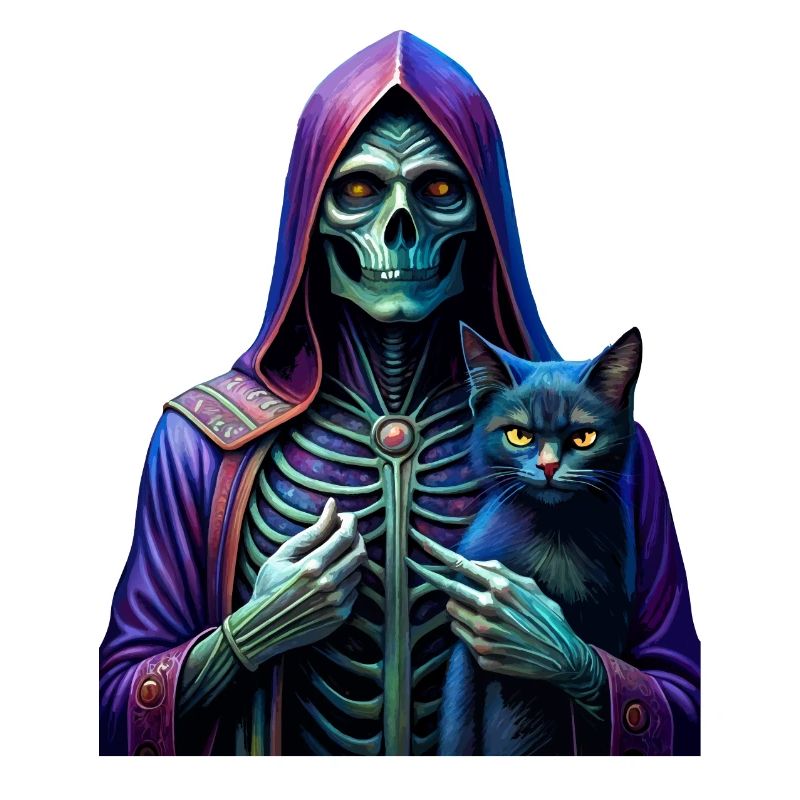 Tod mit einer Katze in den Händen