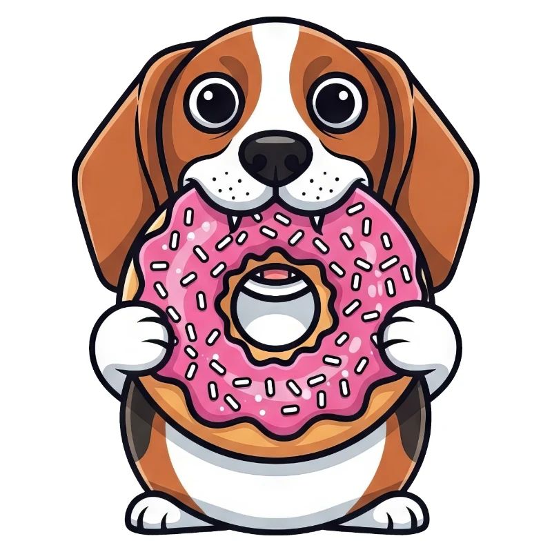 Chien beagle mignon avec dessert de dessin animé de beignet