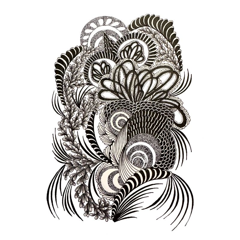 Black White Doodle Floral Pattern