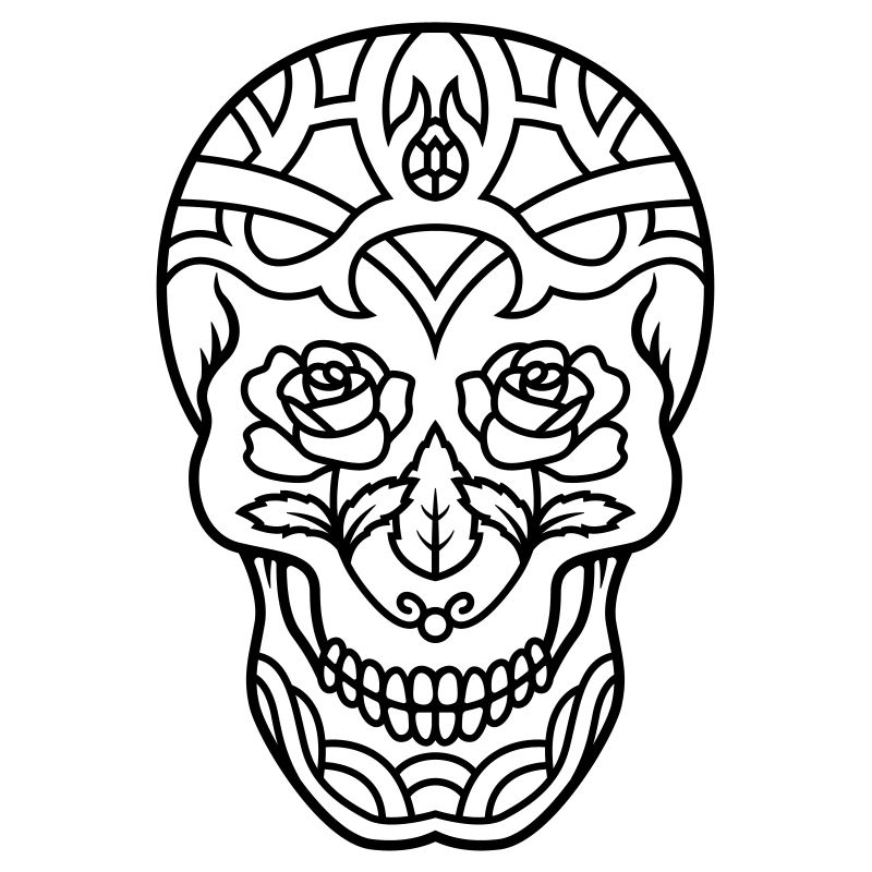 Decorated skull with roses