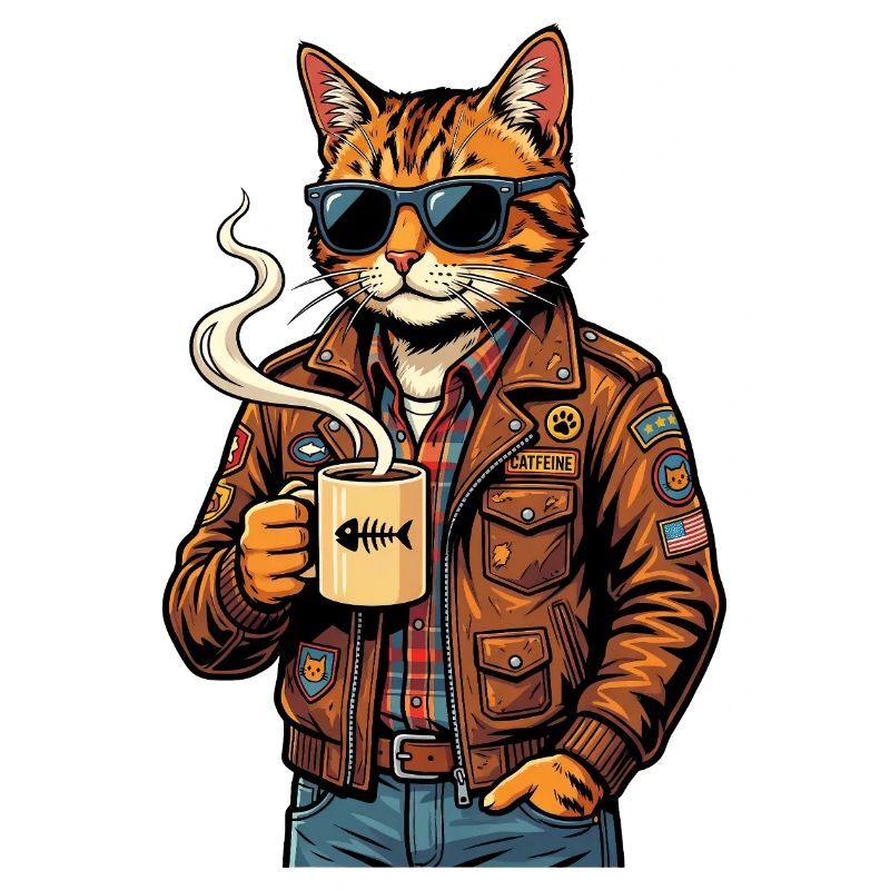 Cat biker with coffee