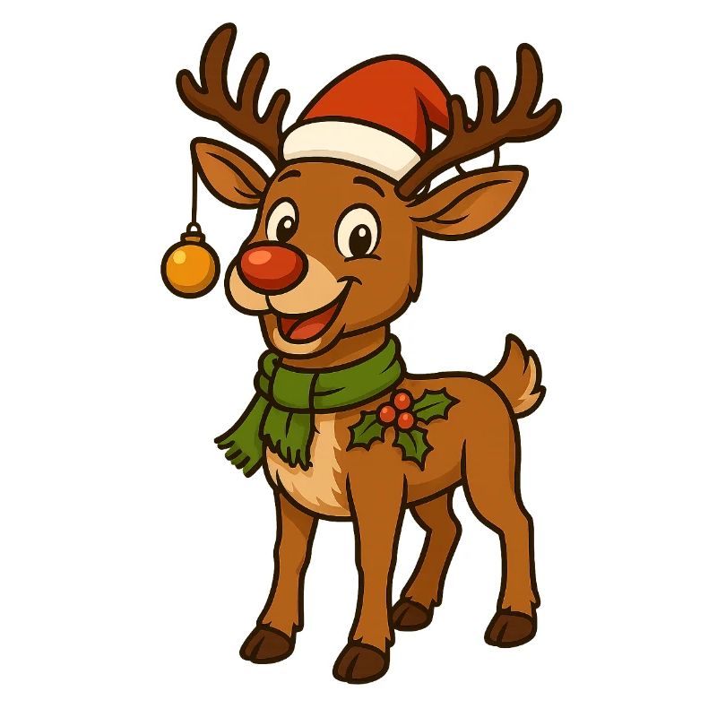 Comic-Weihnachtshirsch mit Deko