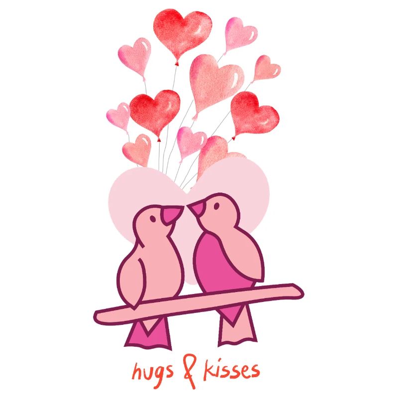 Saint-Valentin - Tourtereaux - câlins et bisous