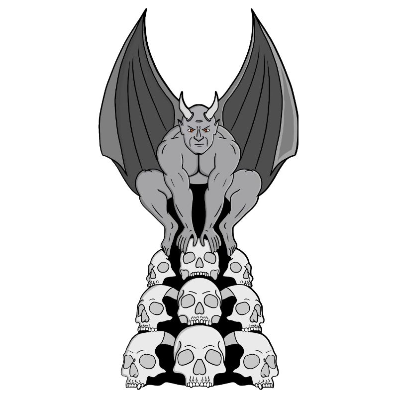 Gargoyle Dämon über Schädeln