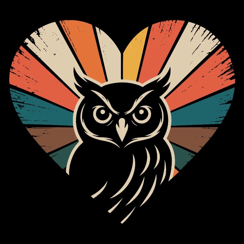 Coeur avec hibou de style rétro