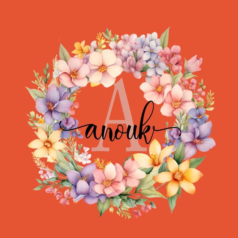 A| Monogramme | Nom | Anouk | Aquarelle | Coloré