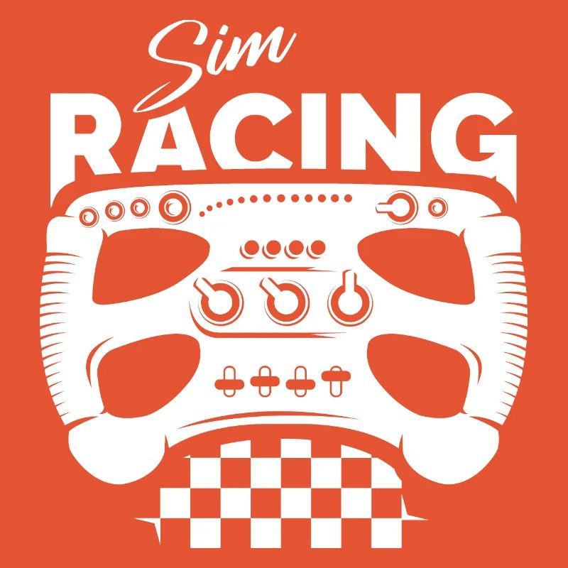 Sim Racing Gamer Formula Steering Wheel Checkered Flag Logo
