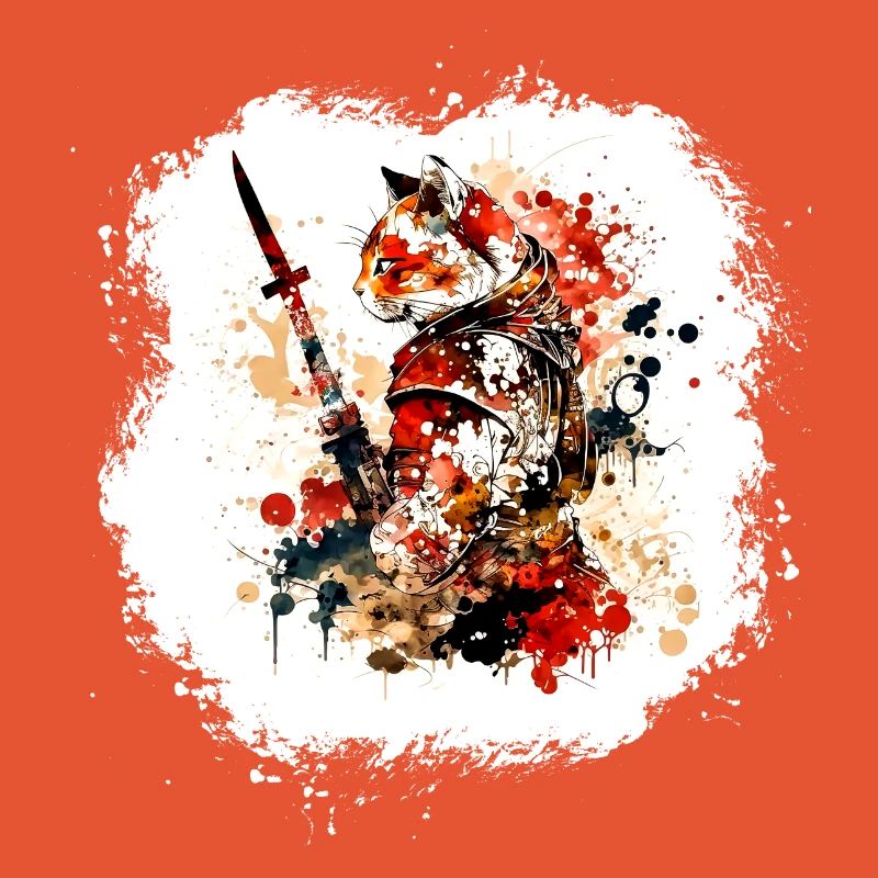Samurai Cat Red Black