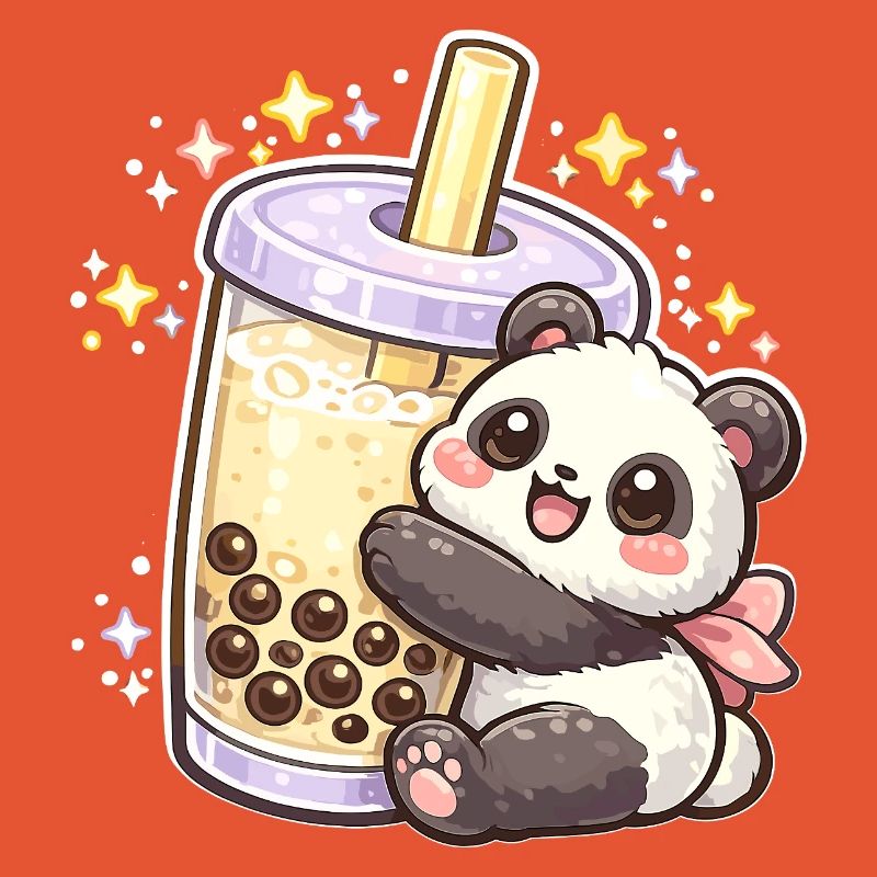 Panda Bubble Tea Cuddle Motif